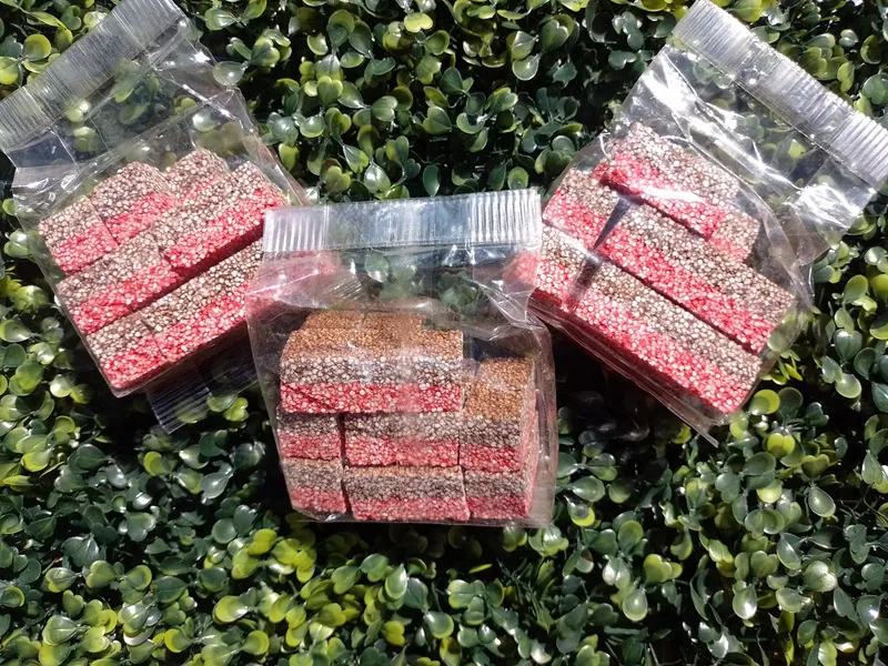 Cuadritos de amaranto con chocolate sabores chococereza y choco menta